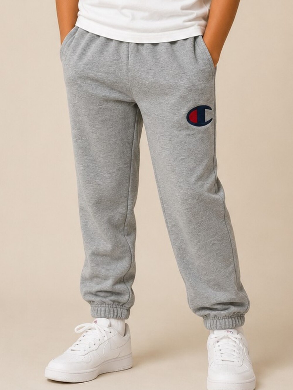 Champion Youth Boys Gray Reverse Weave Joggers Big C Logo Sweatpants Size Large
